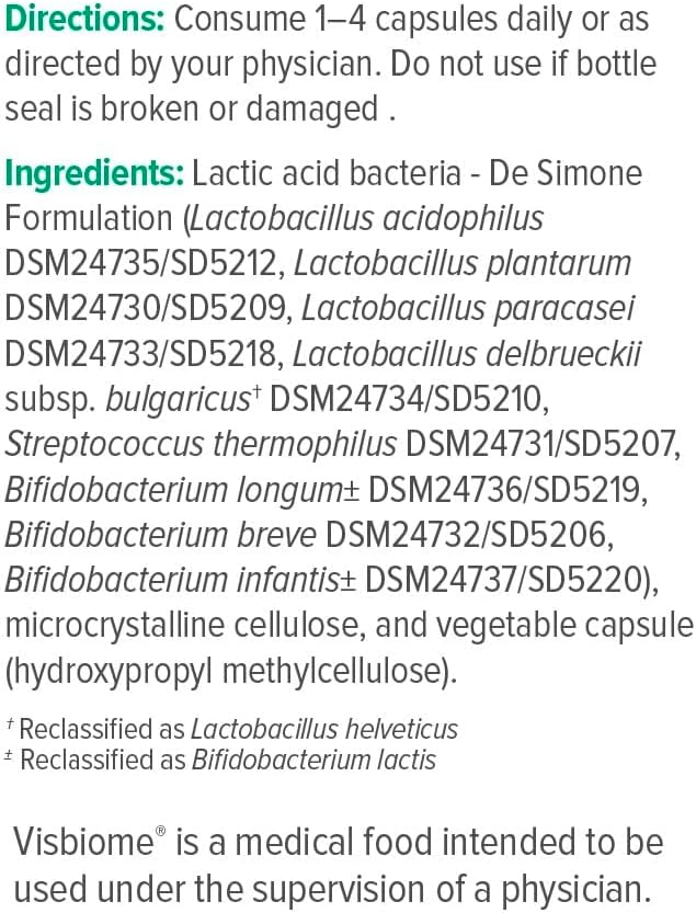 Visbiome® GI Care - High Potency Probiotic - 112.5 Billion CFU Live Probiotics, Original De Simone Formulation, Made in USA, 60 Capsules.
